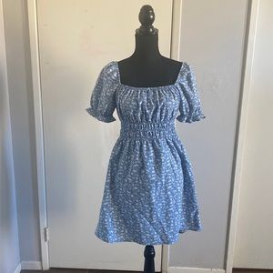 Blue White Flower Printed Dress